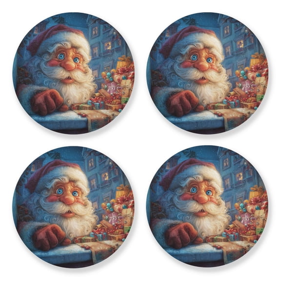 Qxltty Anime Santa Claus Wooden Coasters Set of 4 Fun and Practical Perfectly Non-Slip Warm Home Accent