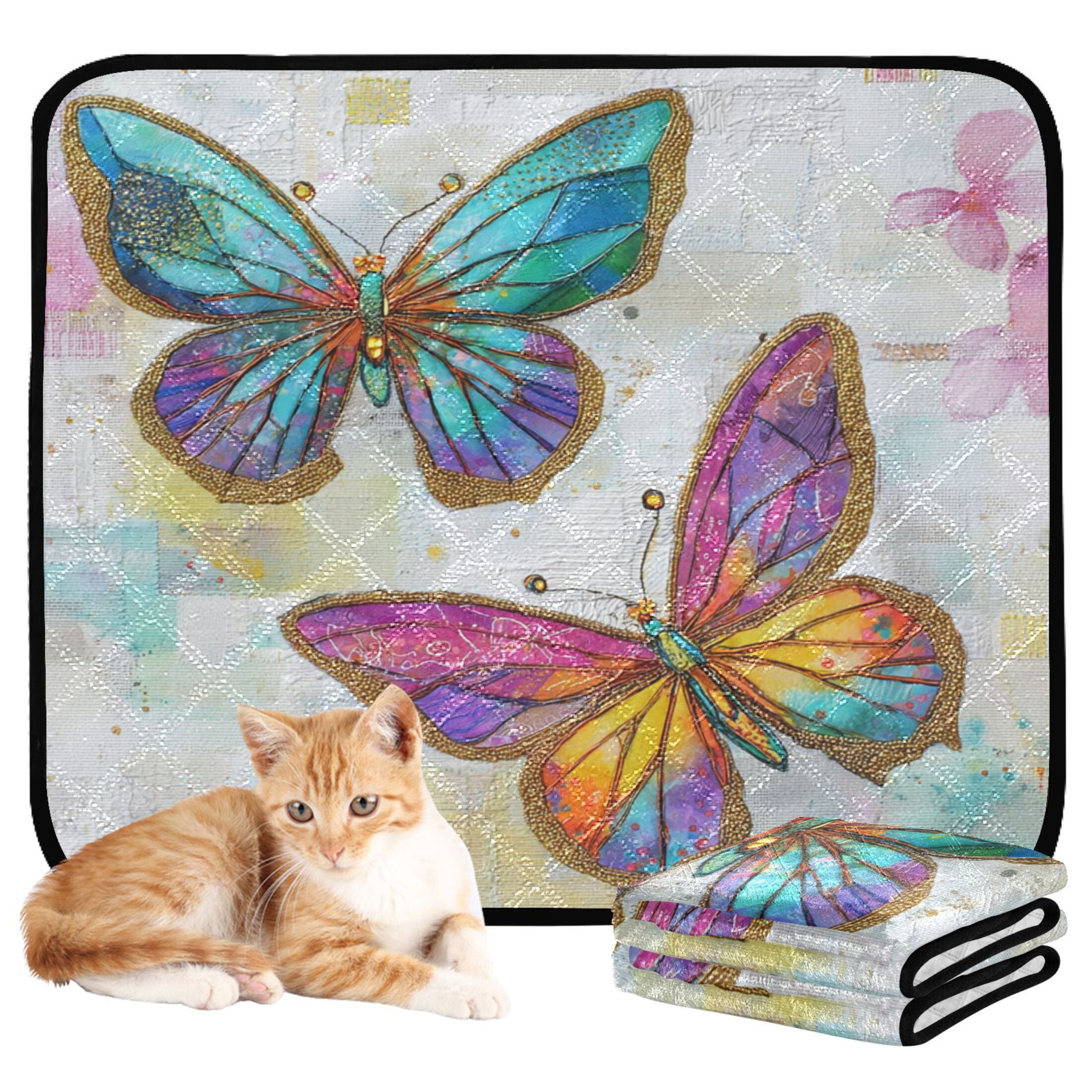 Qxltty Artistic Butterfly Cat litter Pads Pet Set of 3 Diaper Mats Center Anti-leakage Layer Absorbent Soft and Comfortable
