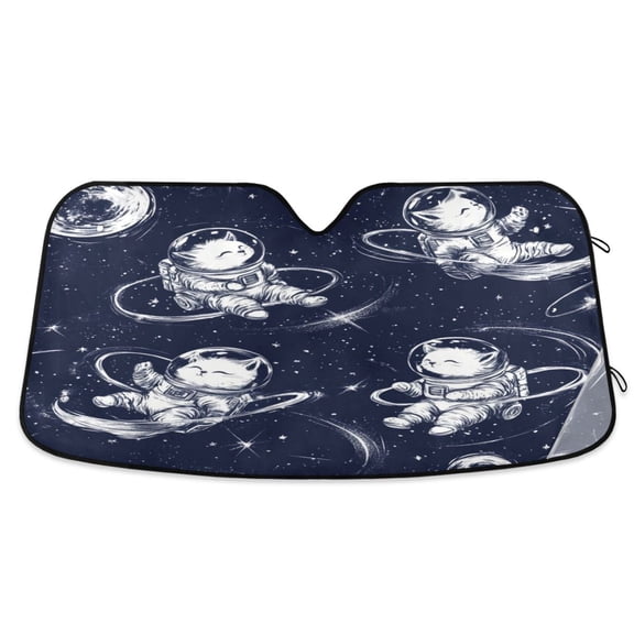 Qxltty Astronaut Cat Blue Stars Car Windshield Sunshades Foldable UV Rays Sun Visor Protector Keep Your Vehicle Cool 57×31.5in