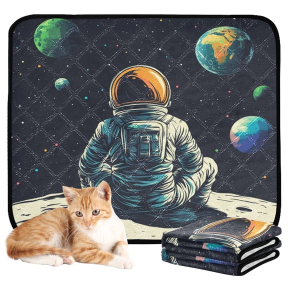 Qxltty Astronaut Sitting on The Moon Cat litter Pads Pet Set of 3 Diaper Mats Center Anti-leakage Layer Absorbent Soft and Comfortable