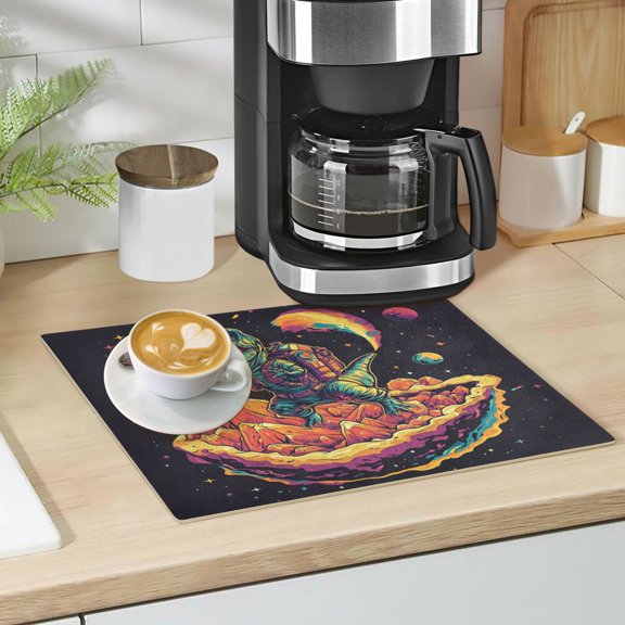 Qxltty Astronaut Tyrannosaurus Rex Leather Drying Mat for Kitchen Countertops Coffee Mats Hide Stain Quickly Absorbs Water Tableware Decor