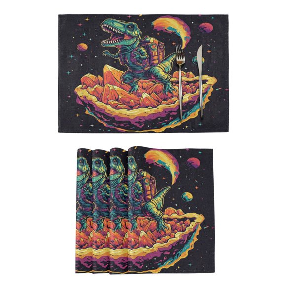 Qxltty Astronaut Tyrannosaurus Rex Placemats Set of 4 Heat Resistant Non-Slip Place mat for Dining Table Washable Durable Polyester Woven Table Decorations