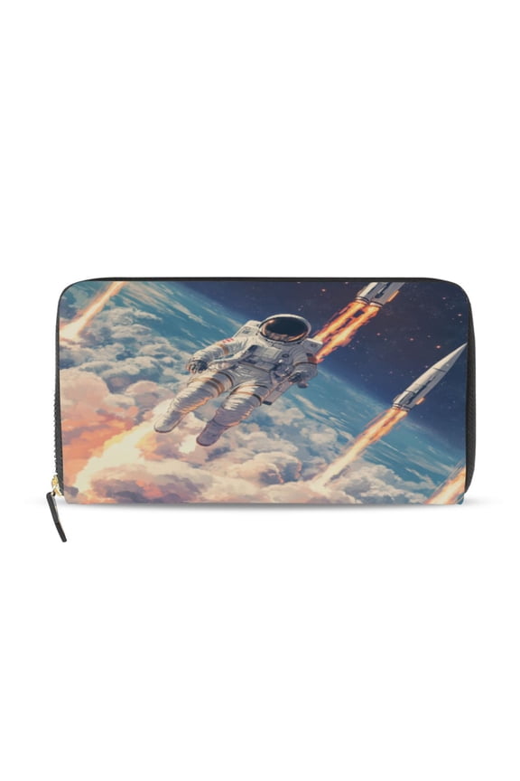 Astronauts Fly Into Space Women's Leather Wallet Fashion Retro Multi Card Holder with Cell Phone Pocket Mothers Day Gifts