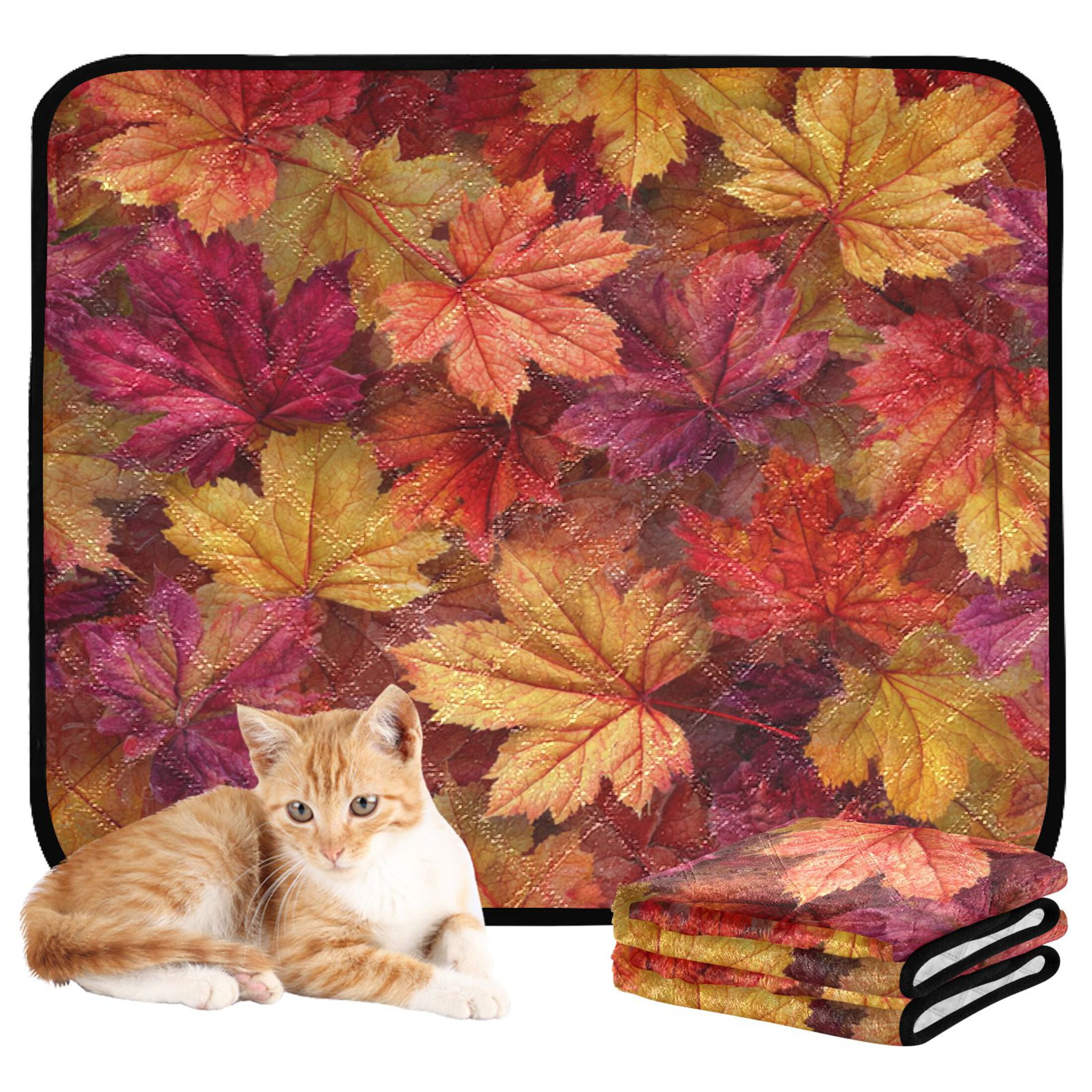 Qxltty Autumn Maple Leaves Cat litter Pads Pet Set of 3 Diaper Mats Center Anti-leakage Layer Absorbent Soft and Comfortable