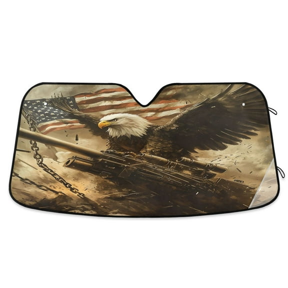 Qxltty Bald Eagle Cannon Car Windshield Sunshades Foldable UV Rays Sun Visor Protector Keep Your Vehicle Cool 53×23.5in