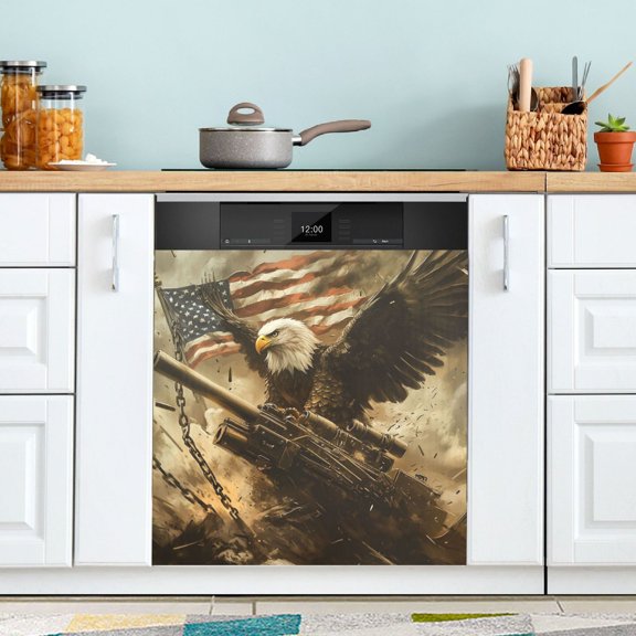 Qxltty Bald Eagle Cannon Magnetic Dishwasher Sticker Refrigerator Cover Washing Machine Panel Kitchen Appliance Decoration 2326in