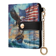 Qxltty Bald Eagle Sailboat Ladies Wallet Rfid Slim Thin Compact Credit Card Women Wallet Zipper Coin Pocket and ID Window for Female Gifts