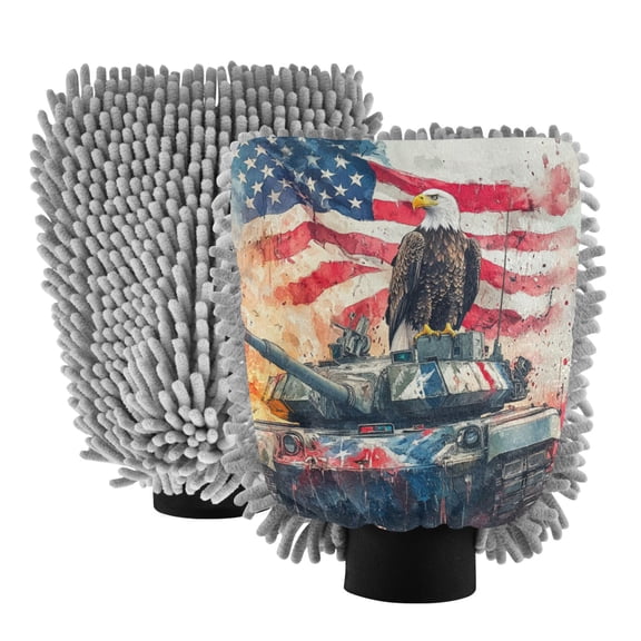 Qxltty Bald Eagle Tank Car Wash Mitt 2pcs Scratch Free Lint-Free Antistatic Microfiber 7.09×10.24in