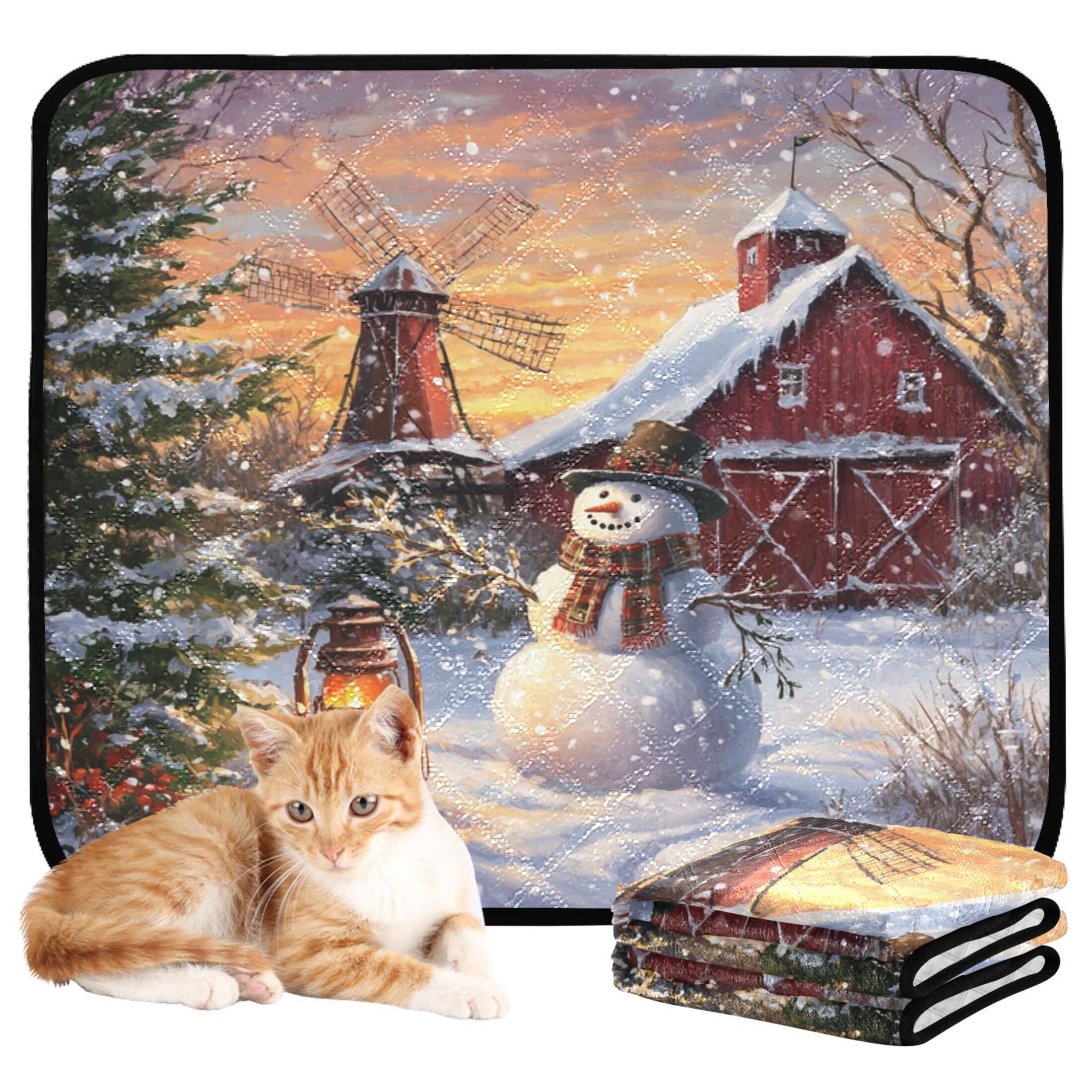 Qxltty Barn Snowman Cat litter Pads Pet Set of 3 Diaper Mats Center Anti-leakage Layer Absorbent Soft and Comfortable