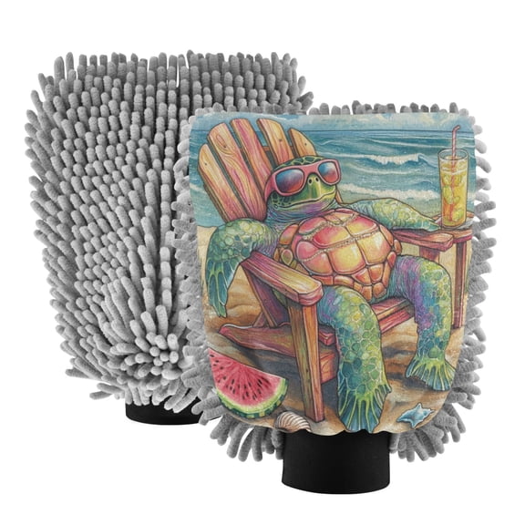 Qxltty Beach Turtles Car Wash Mitt 2pcs Scratch Free Lint-Free Antistatic Microfiber 7.09×10.24in