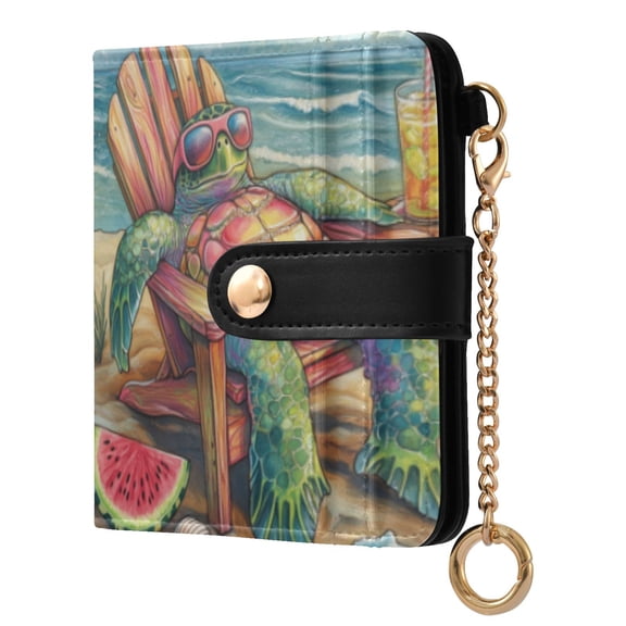 Qxltty Beach Turtles Ladies Wallet Rfid Slim Thin Compact Credit Card Women Wallet Zipper Coin Pocket and ID Window for Female Gifts