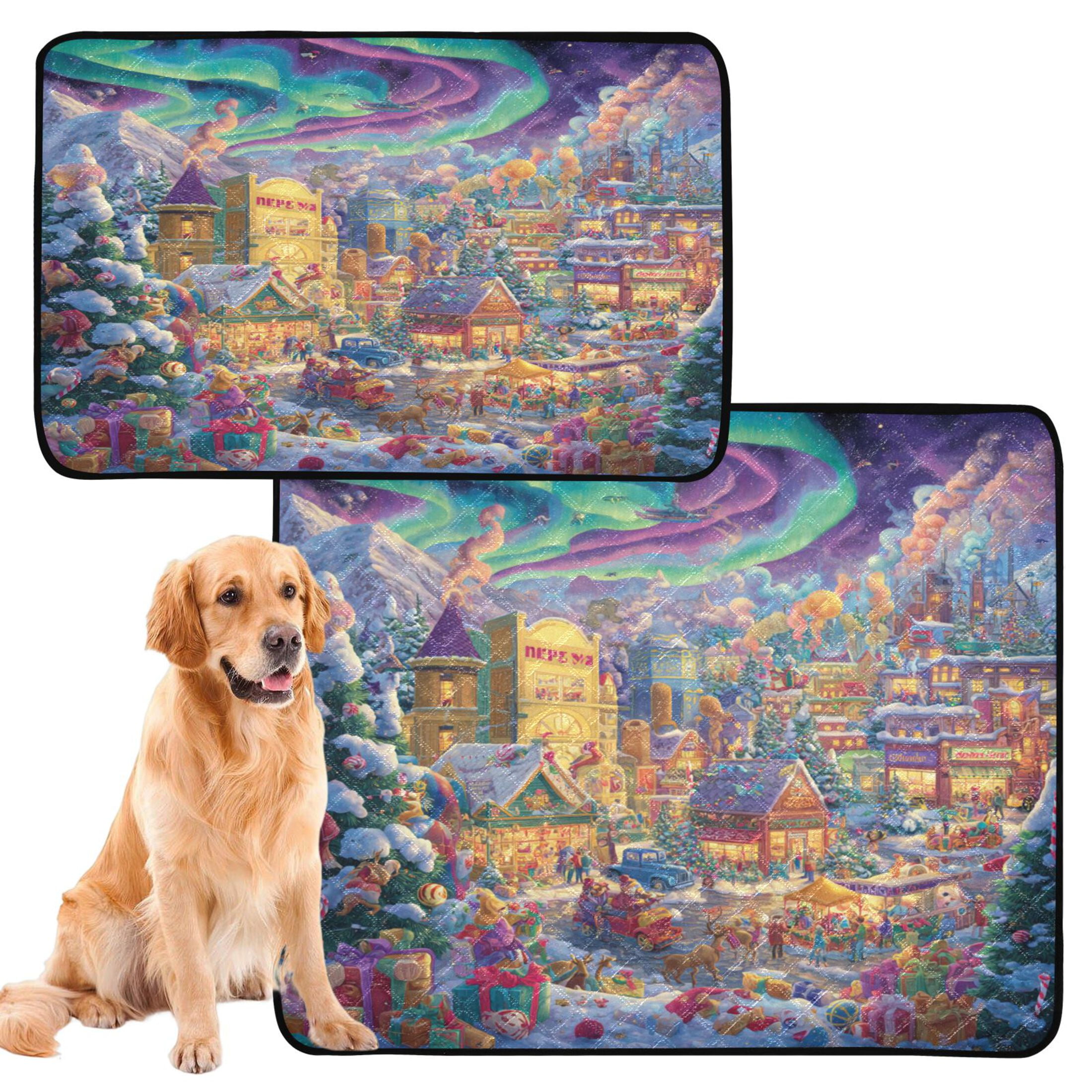 Qxltty Beautiful Christmas Scene Cat litter Pads Pet Set of 2 Diaper Mats Center Anti-leakage Layer Absorbent Soft and Comfortable