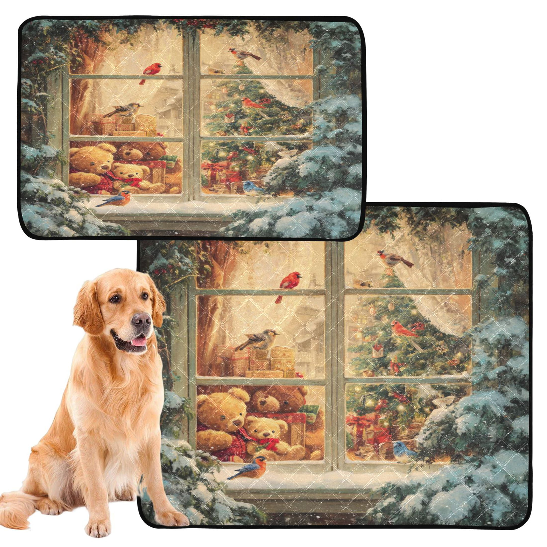Qxltty Beautiful Christmas Window Cat litter Pads Pet Set of 2 Diaper Mats Center Anti-leakage Layer Absorbent Soft and Comfortable