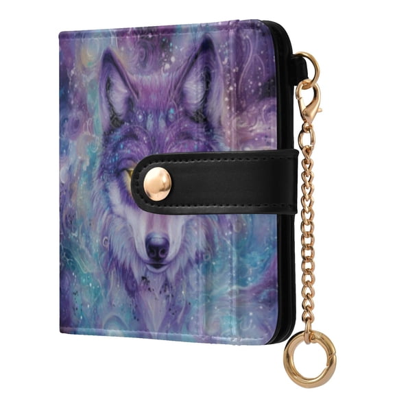 Qxltty Beautiful Fantasy Wolf Ladies Wallet Rfid Slim Thin Compact Credit Card Women Wallet Zipper Coin Pocket and ID Window for Female Gifts