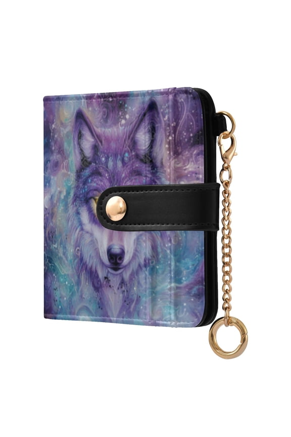 Beautiful Fantasy Wolf Ladies Wallet Rfid Slim Thin Compact Credit Card Women Wallet Zipper Coin Pocket and ID Window for Female Gifts