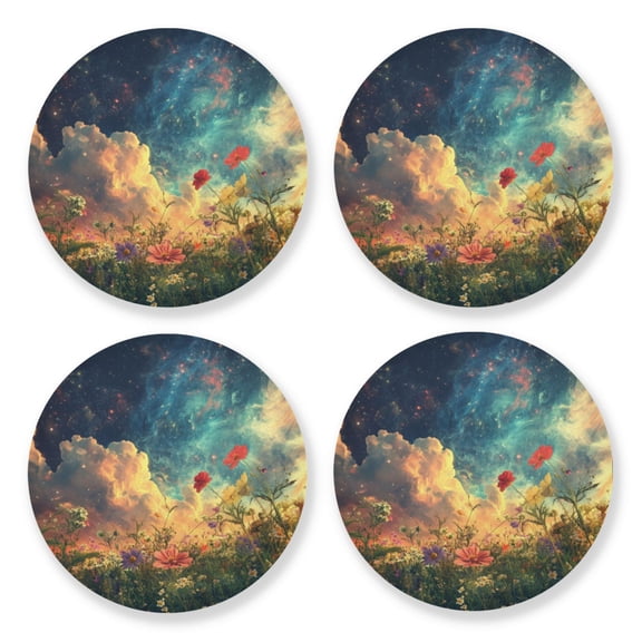 Qxltty Beautiful Flower Sea Wooden Coasters Set of 4 Fun and Practical Perfectly Non-Slip Warm Home Accent