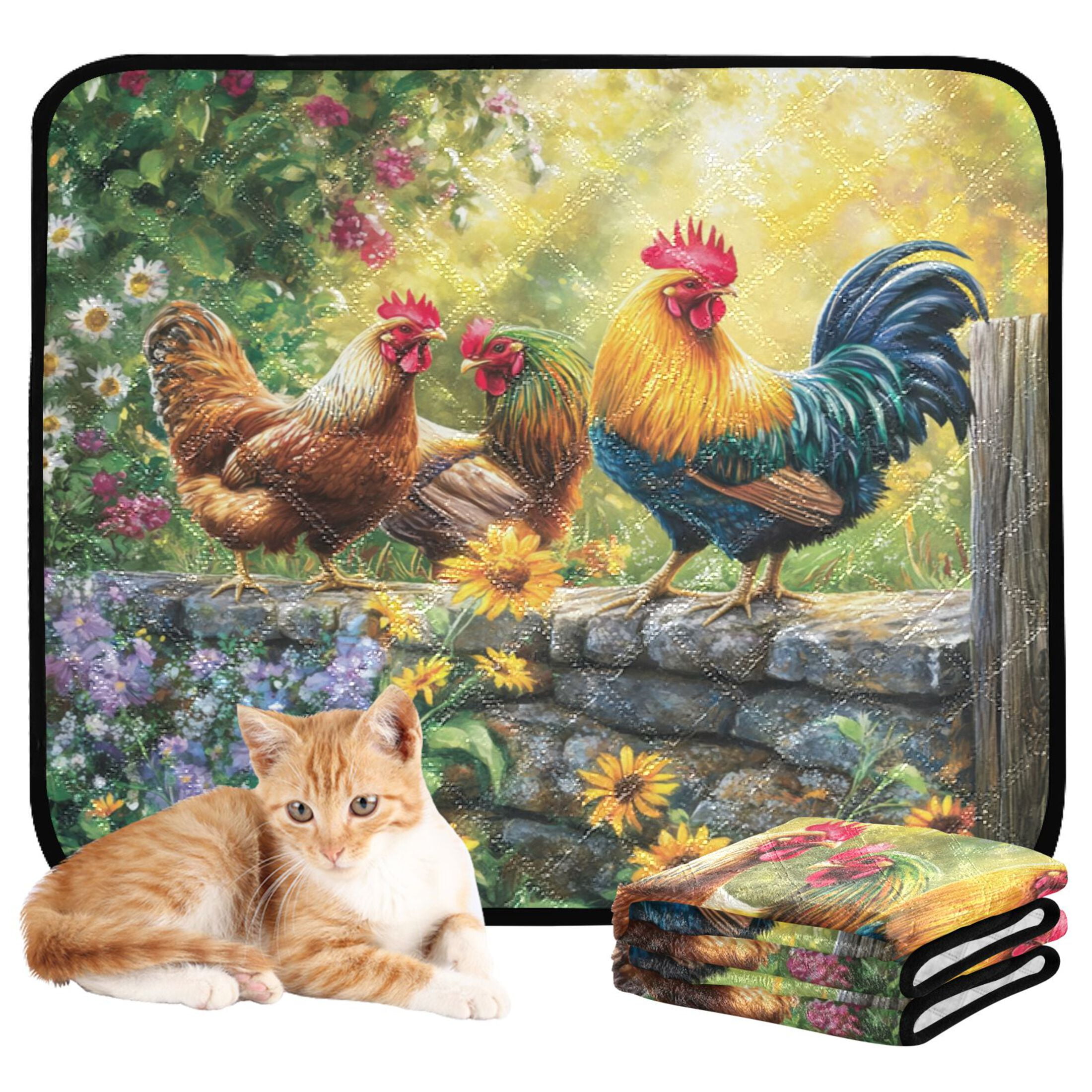 Qxltty Beautiful Rooster Cat litter Pads Pet Set of 3 Diaper Mats Center Anti-leakage Layer Absorbent Soft and Comfortable