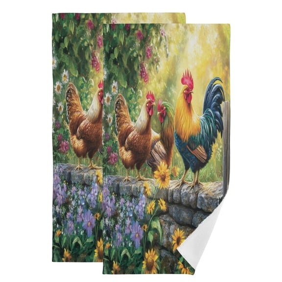 Qxltty Beautiful Rooster Face Towel Set of 2 Polyester Cotton Soft Bath Towels for Bathroom Kitchen Hotel Spa 28.3x14.4in