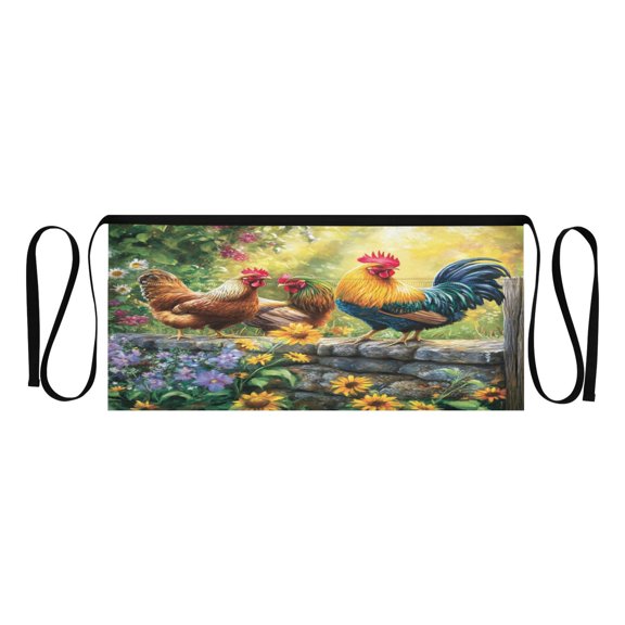 Qxltty Beautiful Rooster Kitchen Cooking Apron for Women Men with Pockets Waiter Short Aprons