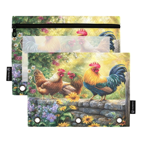 Qxltty Beautiful Rooster Pencil Pouches for 3 Ring Binder Clear Window Zipper Pencil Case for Office College Supplies