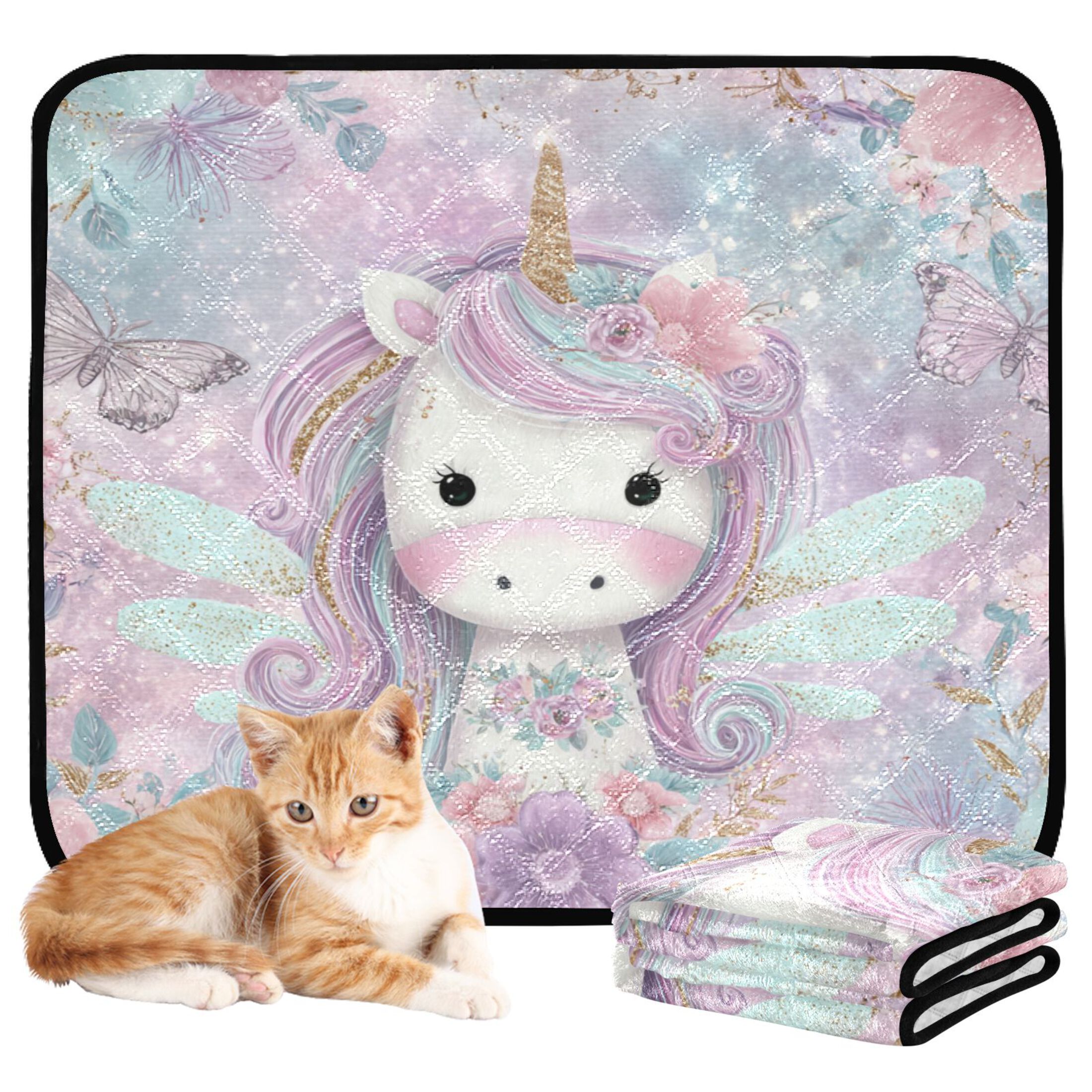 Qxltty Beautiful Unicorn Cat litter Pads Pet Set of 3 Diaper Mats Center Anti-leakage Layer Absorbent Soft and Comfortable