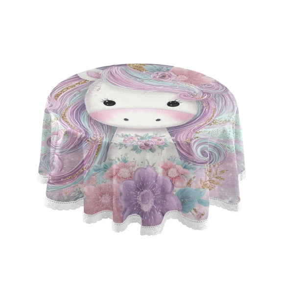 Qxltty Beautiful Unicorn Round Tablecloth 60 Inch Dia Washable Table Cover with Dust-Proof Wrinkle Resistant for Restaurant Picnic Indoor and Outdoor Dining