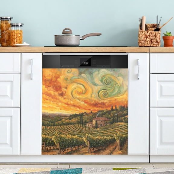 Qxltty Beautiful Vineyard Magnetic Dishwasher Sticker Refrigerator Cover Washing Machine Panel Kitchen Appliance Decoration 2326in