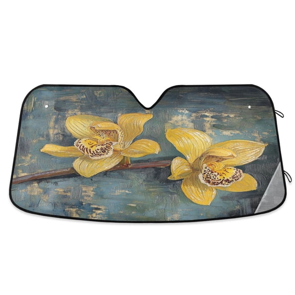 Qxltty Beautiful Yellow Cymbidium Car Windshield Sunshades Foldable UV Rays Sun Visor Protector Keep Your Vehicle Cool 53×23.5in