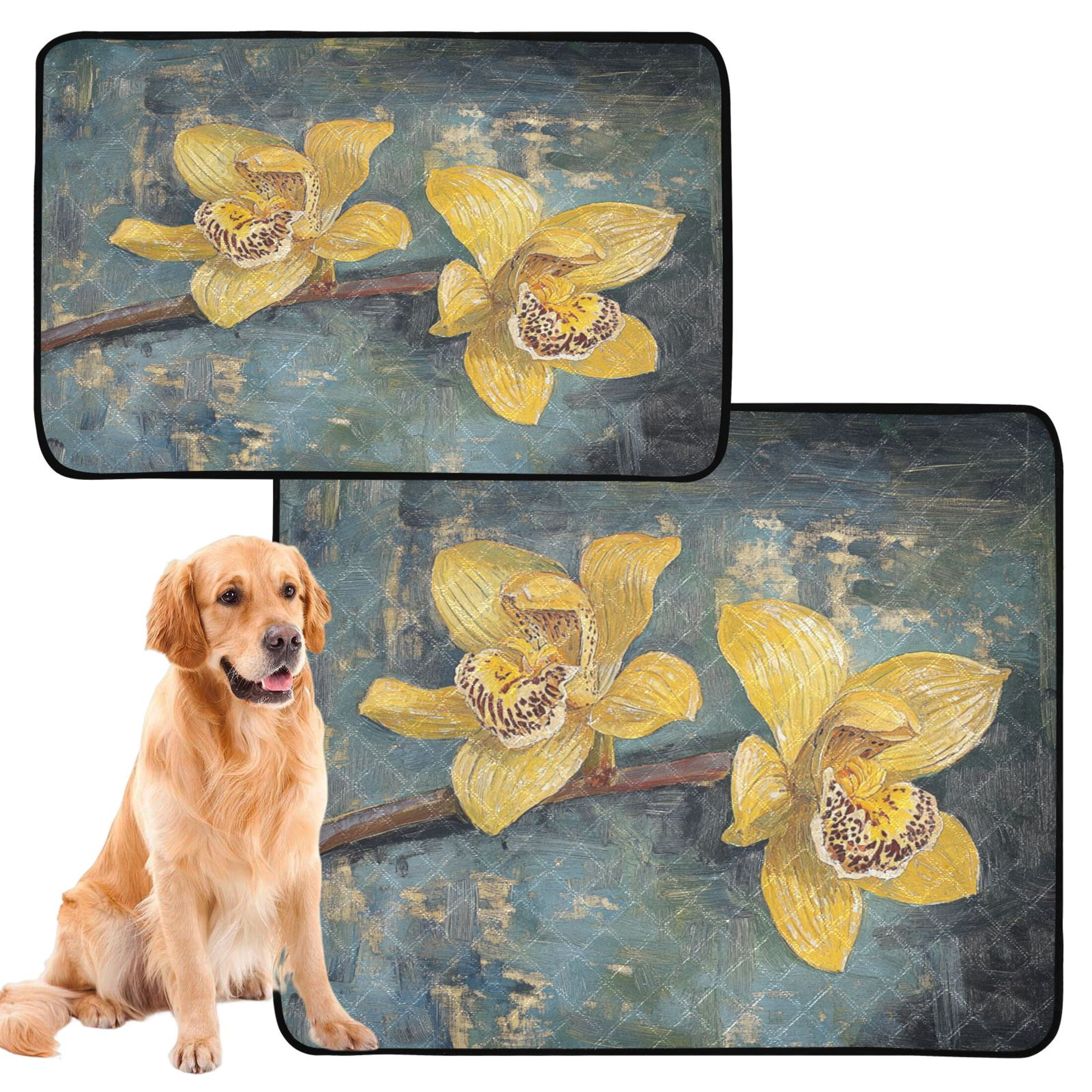 Qxltty Beautiful Yellow Cymbidium Cat litter Pads Pet Set of 2 Diaper Mats Center Anti-leakage Layer Absorbent Soft and Comfortable