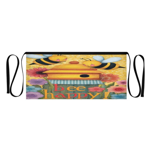 Qxltty Bee Happy Kitchen Cooking Apron for Women Men with Pockets Waiter Short Aprons