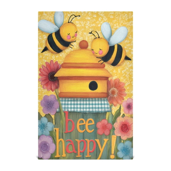Qxltty Bee Happy Kitchen Towels 28 x 18 Inch Soft Cotton Linen Feel Dish Towels with Hanging Loop for Drying, Cleaning & Decor