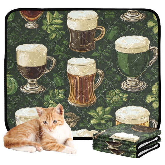 Qxltty Beer Pattern with St Patricks Cat litter Pads Pet Set of 3 Diaper Mats Center Anti-leakage Layer Absorbent Soft and Comfortable