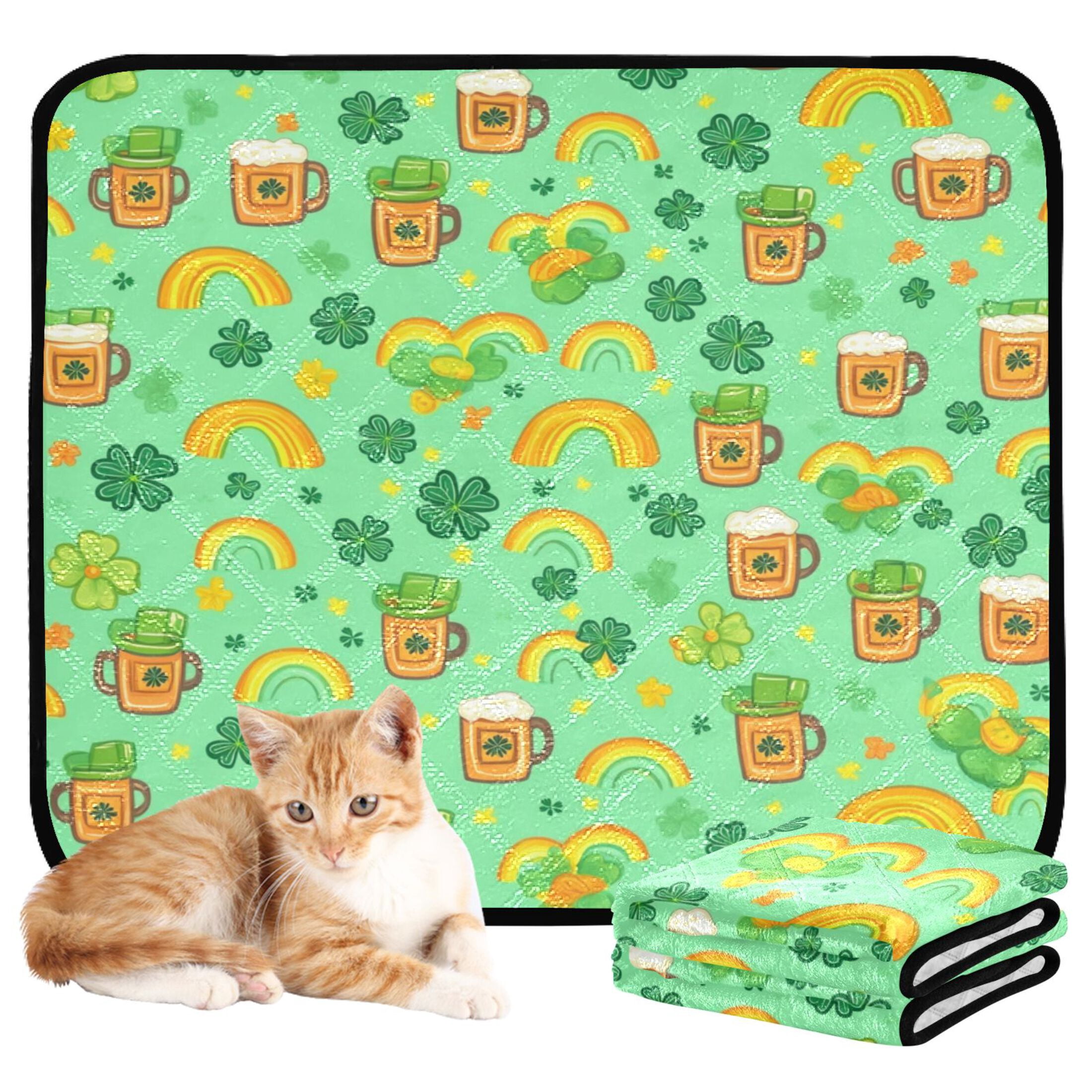 Qxltty Beer and Rainbows in A Cloverleaf Background Cat litter Pads Pet Set of 3 Diaper Mats Center Anti-leakage Layer Absorbent Soft and Comfortable