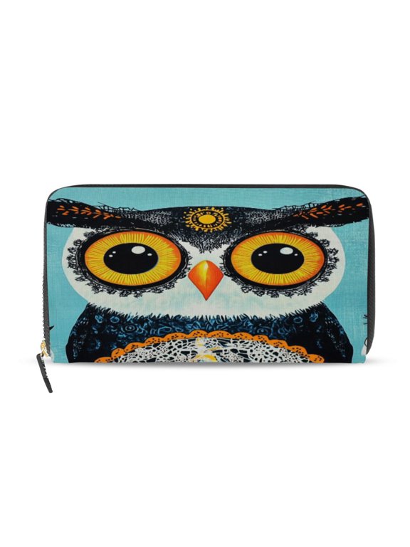 Big Head Owl Women's Leather Wallet Fashion Retro Multi Card Holder with Cell Phone Pocket Mothers Day Gifts