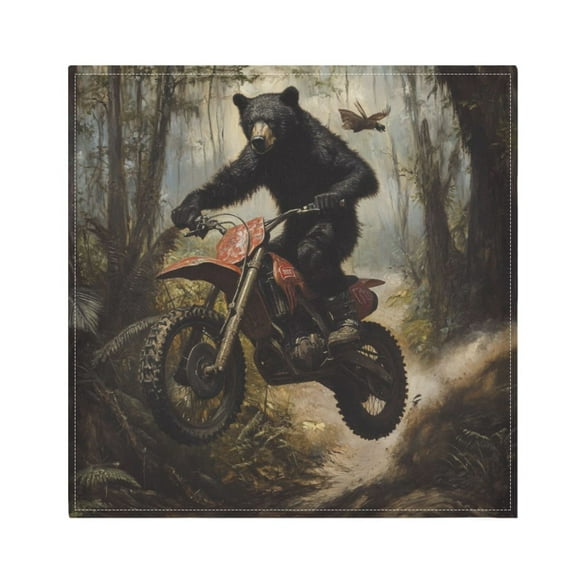 Qxltty Black Bear Riding A Motocross Bike Napkins 20×20in Perfect for Parties Dinners Weddings Cocktail Housewarming Cloth Napkins Set of 6