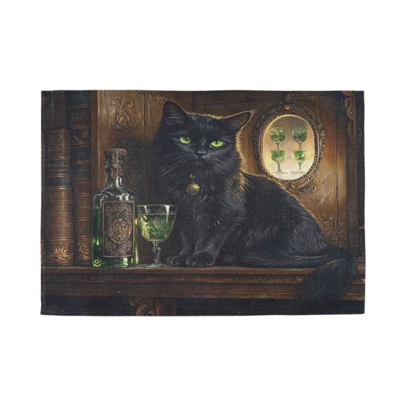 Qxltty Black Cat with Absinthe Placemats Set of 1 Heat Resistant Non-Slip Place mat for Dining Table Washable Durable Polyester Woven Table Decorations
