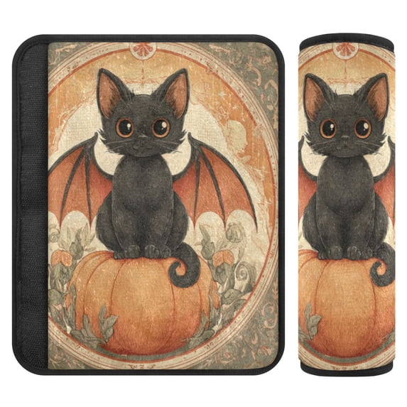 Qxltty Black Cat Angel Car Seat Strap Pads are Soft and Snug Fitting for All Cars Backpacks Pushchair 10×7.7in