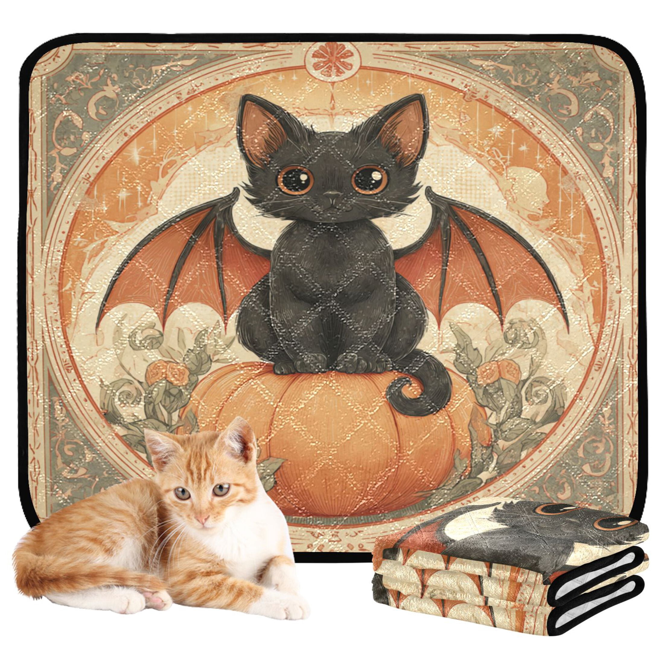 Qxltty Black Cat Angel Cat litter Pads Pet Set of 3 Diaper Mats Center Anti-leakage Layer Absorbent Soft and Comfortable