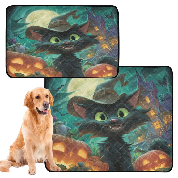 Qxltty Black Cat Cat litter Pads Pet Set of 2 Diaper Mats Center Anti-leakage Layer Absorbent Soft and Comfortable