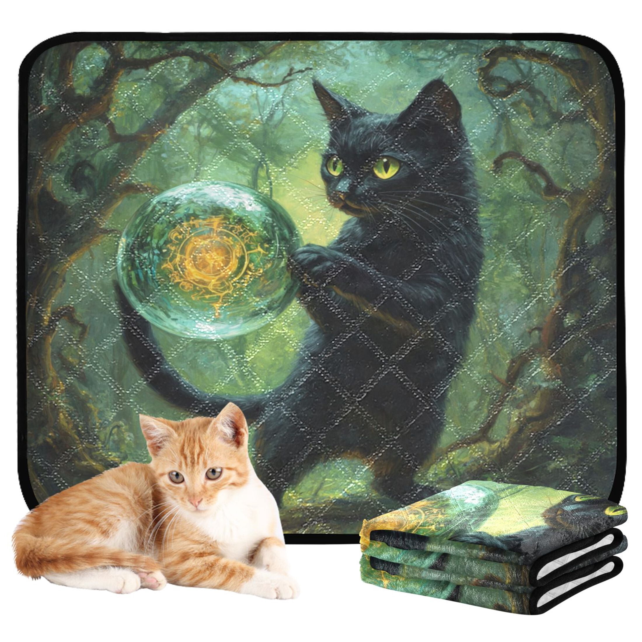 Qxltty Black Cat Crystal Ball Cat litter Pads Pet Set of 3 Diaper Mats Center Anti-leakage Layer Absorbent Soft and Comfortable