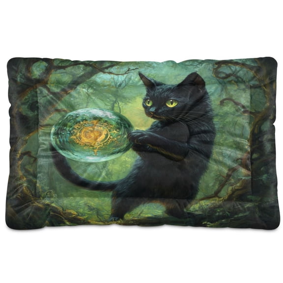 Qxltty Black Cat Crystal Ball Ped Pad Wear-resistant and Hard to Bite Through Sleeping Pad for Small Medium Large Dogs Winter Pet Bed 24×18in
