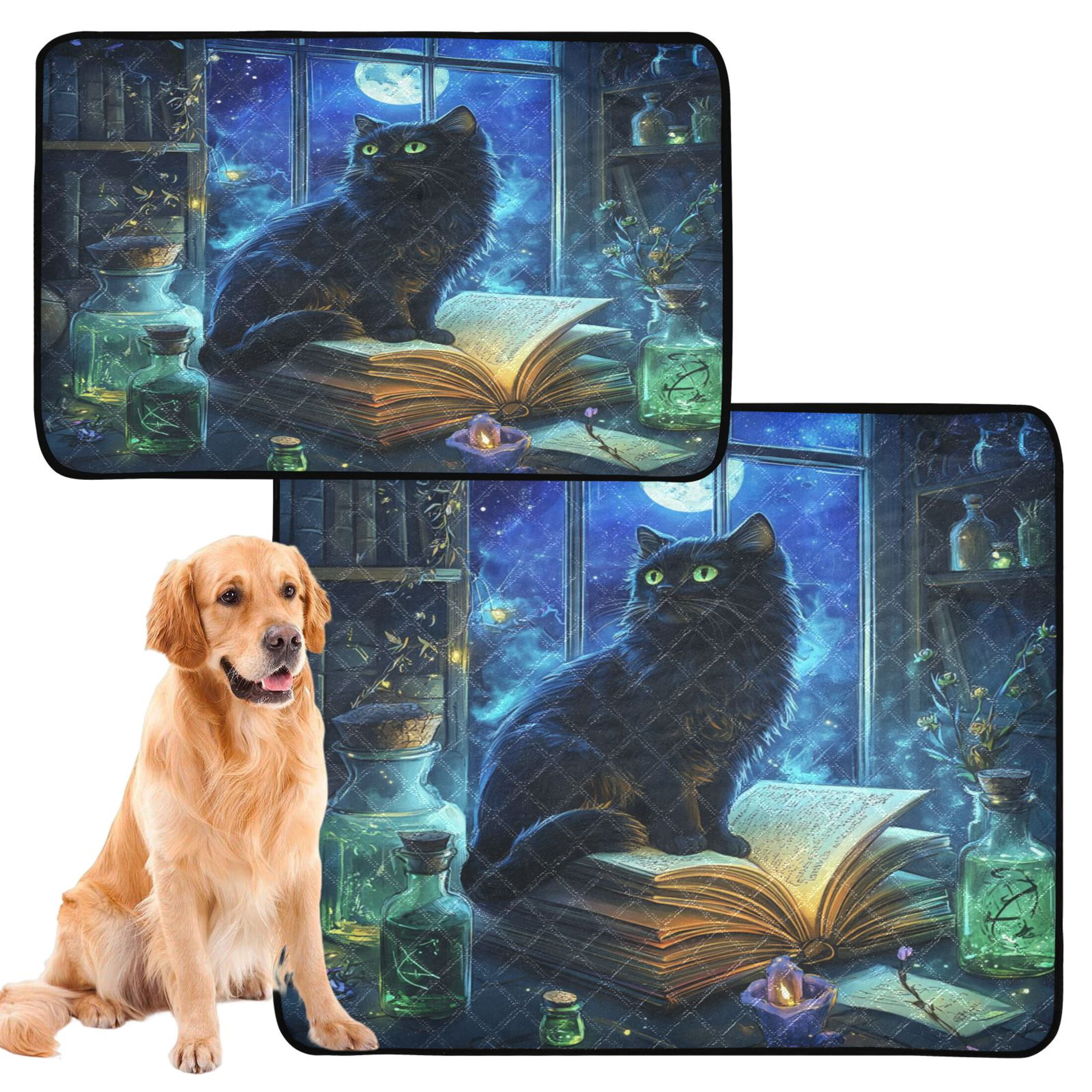Qxltty Black Cat Green Pupil Cat litter Pads Pet Set of 2 Diaper Mats Center Anti-leakage Layer Absorbent Soft and Comfortable