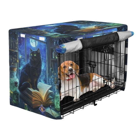 Qxltty Black Cat Green Pupil Crate Cover Durable Oxford Cloth Pet Kennel Sunshade Universal Fit for 40in Wire Cage