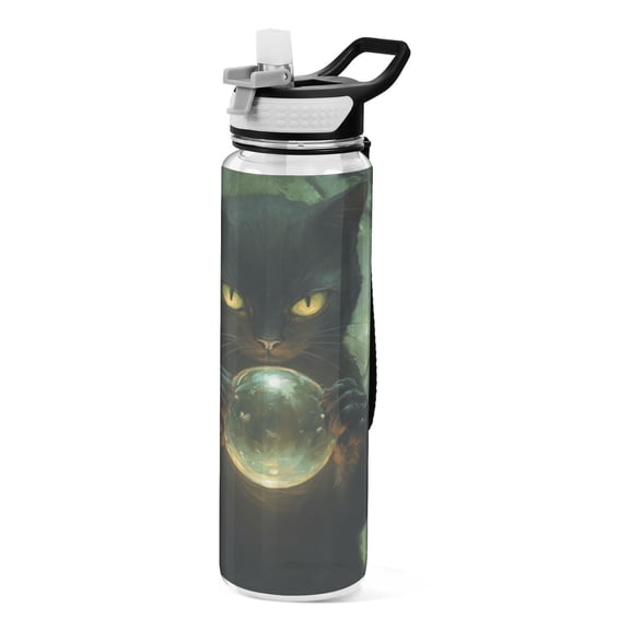 Qxltty Black Cat Magic Ball Water Bottle 32 oz with Straw BPA Free Reusable Fitness Sport Bottle Perfect for Travel School Outdoors and Gym