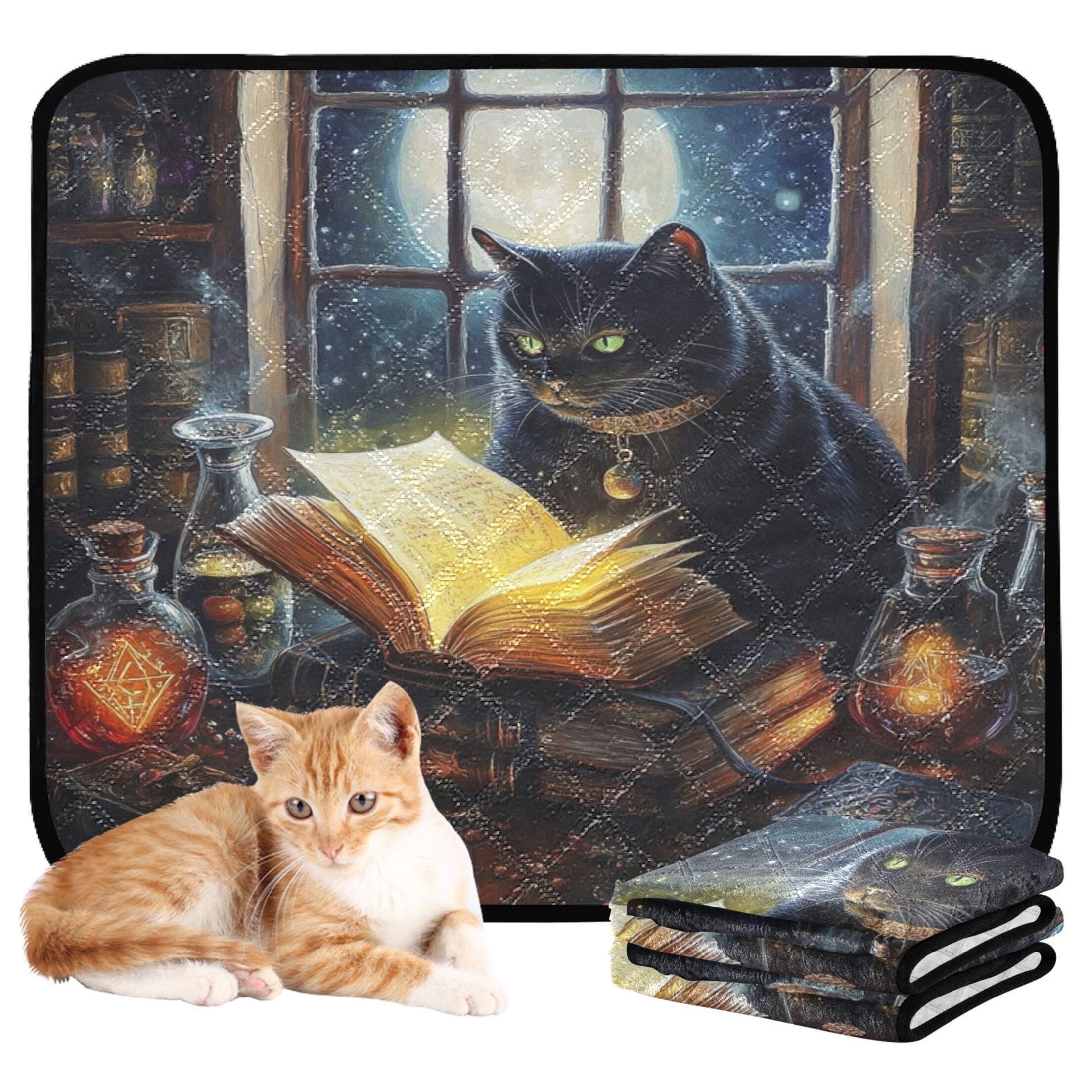 Qxltty Black Cat Magic Room Cat litter Pads Pet Set of 3 Diaper Mats Center Anti-leakage Layer Absorbent Soft and Comfortable