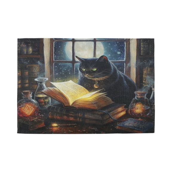 Qxltty Black Cat Magic Room Placemats Set of 1 Heat Resistant Non-Slip Place mat for Dining Table Washable Durable Polyester Woven Table Decorations