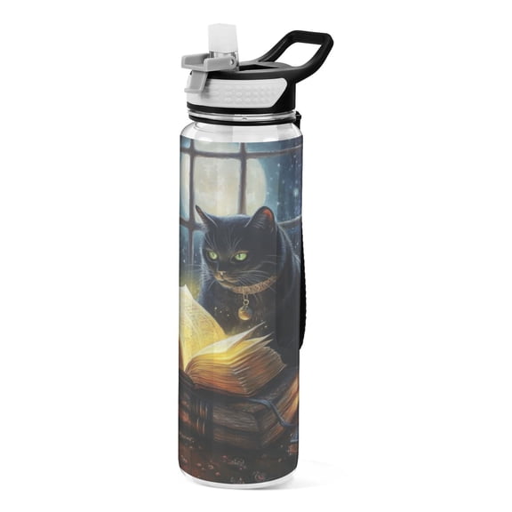 Qxltty Black Cat Magic Room Water Bottle 32 oz with Straw BPA Free Reusable Fitness Sport Bottle Perfect for Travel School Outdoors and Gym