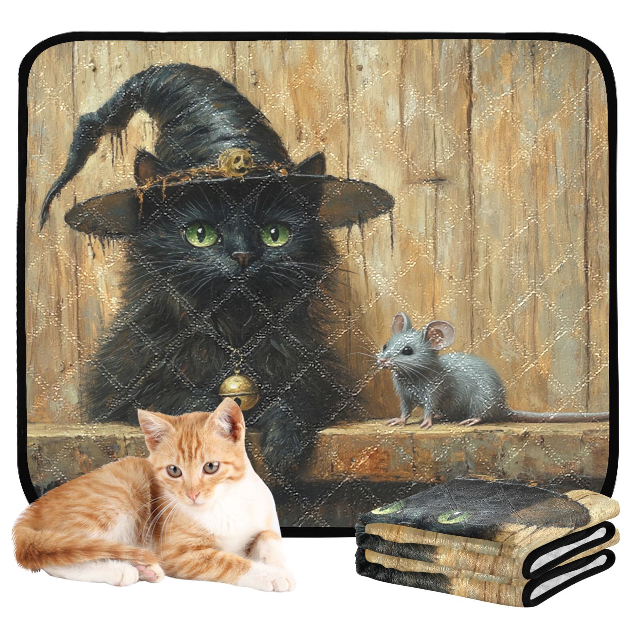 Qxltty Black Cat Meet Gray Mouse Cat litter Pads Pet Set of 3 Diaper Mats Center Anti-leakage Layer Absorbent Soft and Comfortable