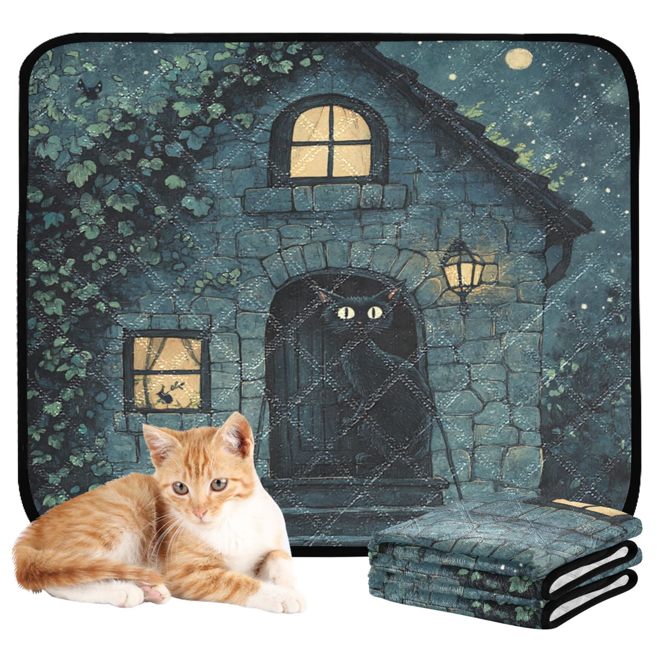Qxltty Black Cat Night Scene Cat litter Pads Pet Set of 3 Diaper Mats Center Anti-leakage Layer Absorbent Soft and Comfortable