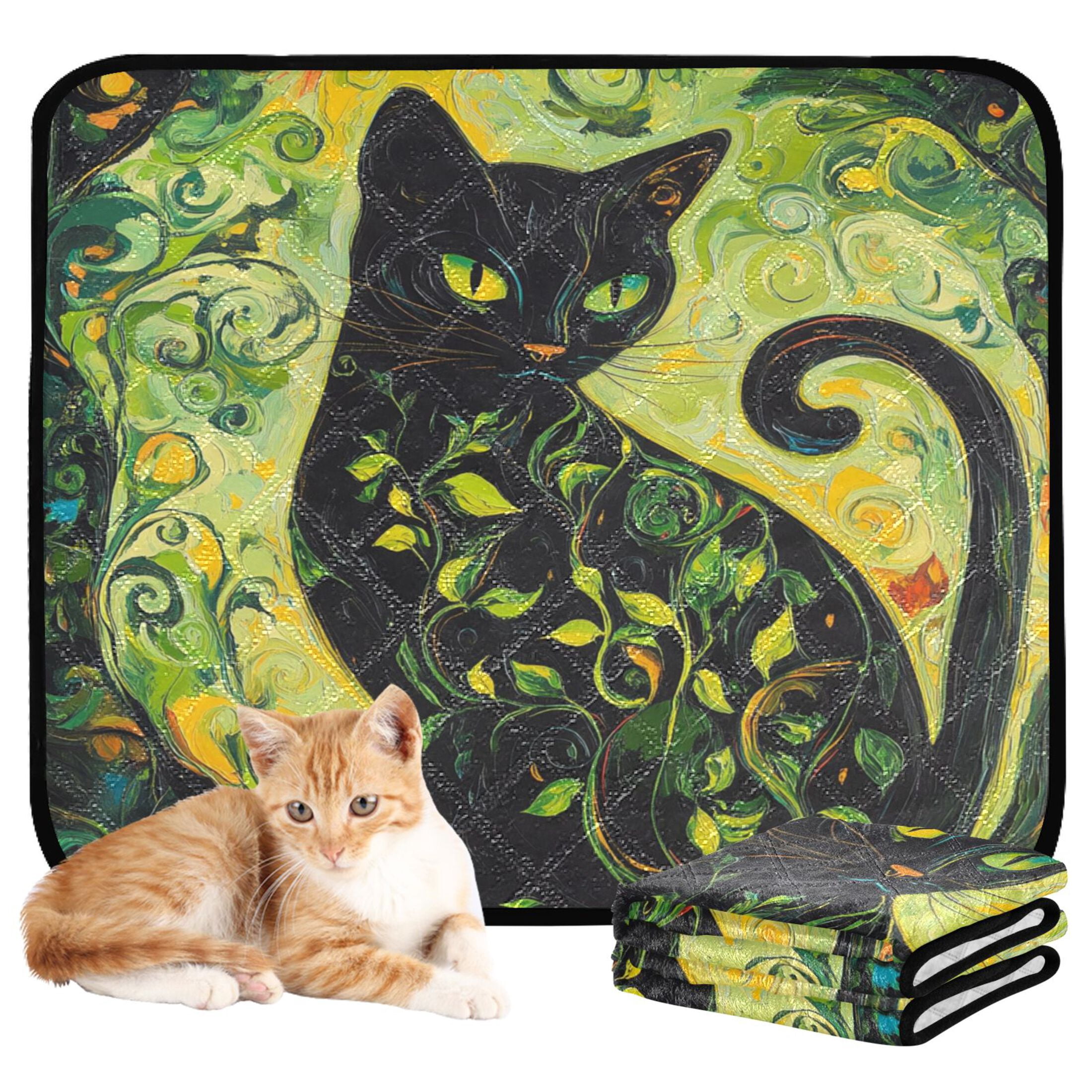 Qxltty Black Cat with Vines Cat litter Pads Pet Set of 3 Diaper Mats Center Anti-leakage Layer Absorbent Soft and Comfortable